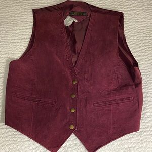 Vintage Burgundy suede Leather vest Button-Up Vest NWOT